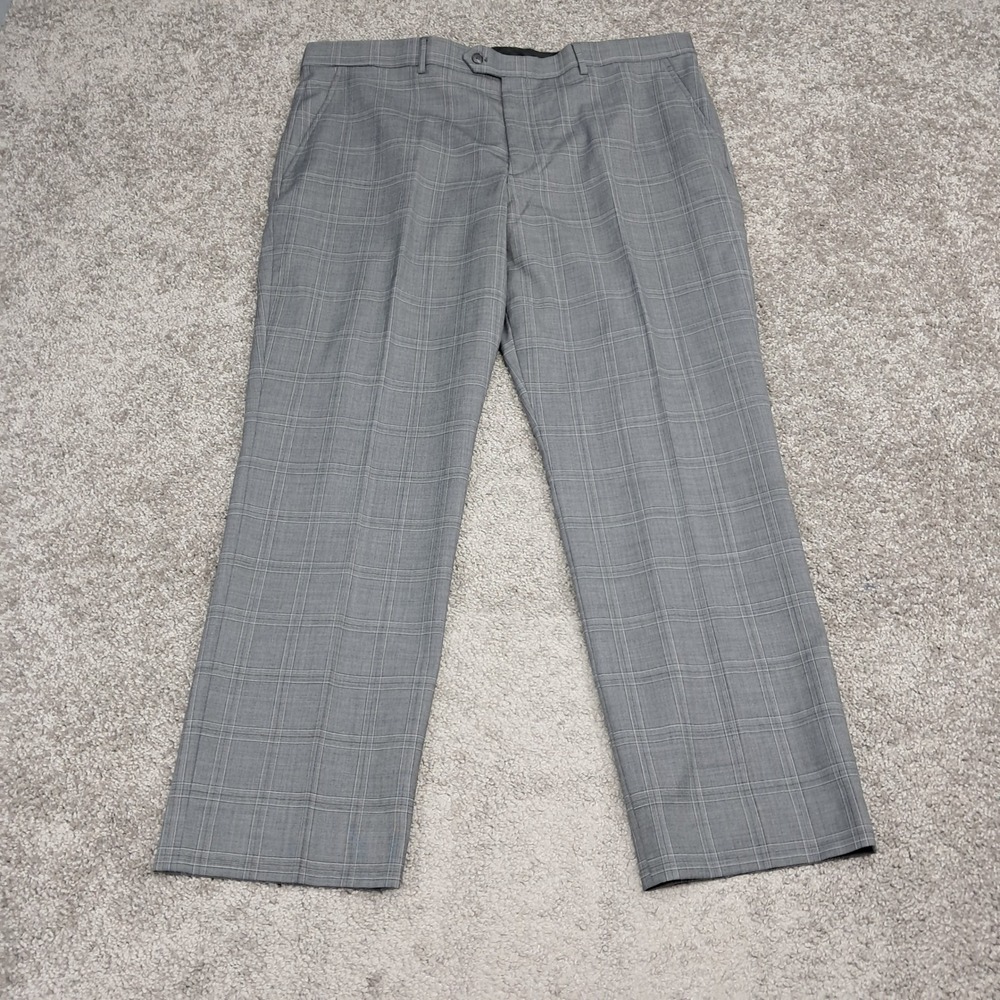 Stafford Mens Grey Plaid Dress Pants Flat Front Slacks 42x29 Tailored Culture